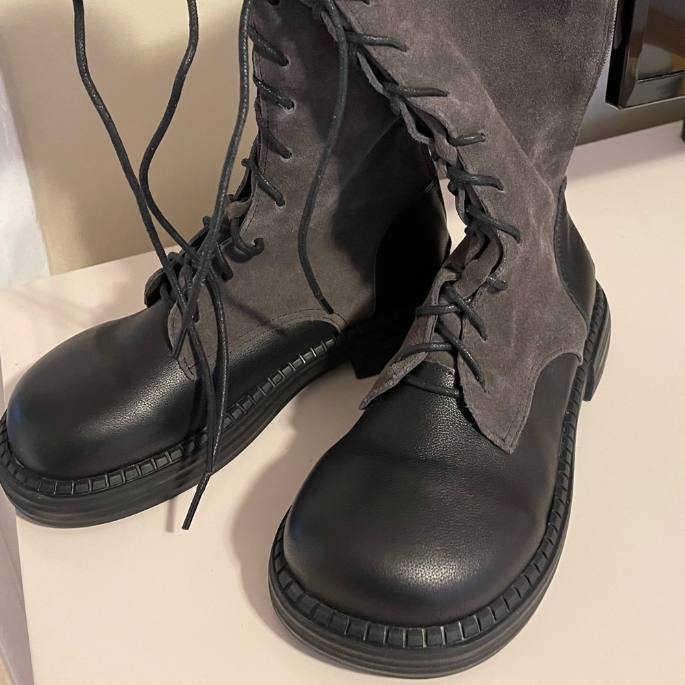 Stylish Black and Gray Lace-Up Boots